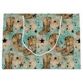 Grand Sac Cadeau Étoiles de poupées Brown Blue Retro Motif (Devant)