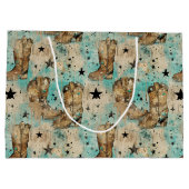 Grand Sac Cadeau Étoiles de poupées Brown Blue Retro Motif (Dos)