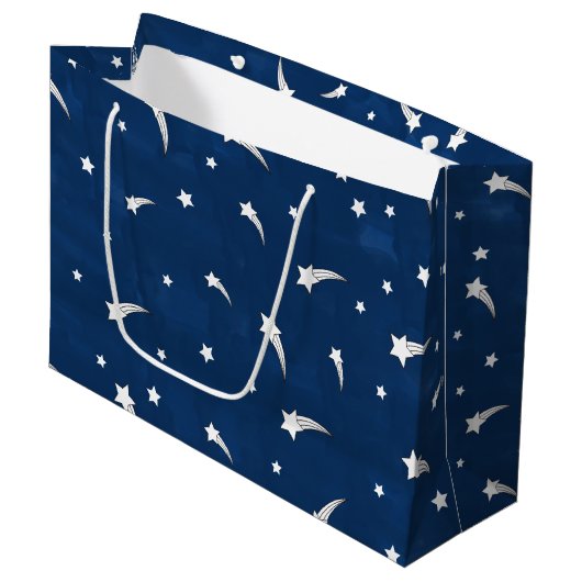 Grand Sac Cadeau Etoiles de tir Aquarelle bleu marine (Devant Angle)