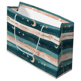 Grand Sac Cadeau Étoiles Tribales Clay & Teal et Rayure de Lune