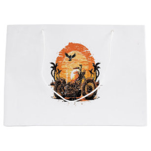 Grand Sac Cadeau Étonnant Retro Vintage Moto Classic Sunset C