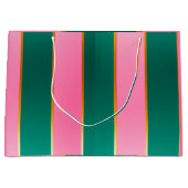 Grand Sac Cadeau Étonnant rose et vert rayures modernes (Devant)