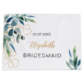 Grand Sac Cadeau Eucalyptus vert nom or bridesmaid (Devant)