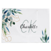 Grand Sac Cadeau Eucalyptus vert or blanc monogramme (Dos)