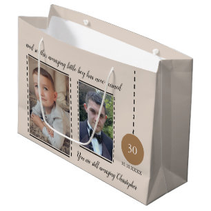 Grand Sac Cadeau Extraordinaire 30e anniversaire nom date beige pho