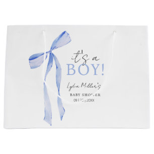 Grand Sac Cadeau Faire-part de Baby Shower avec un Nœud Bleu, Invit