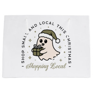 Grand Sac Cadeau Faire ses achats en petit et local ce Noël vert