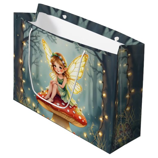 Grand Sac Cadeau Fairy on a Mushroom in Enchanted Forest Christmas (Devant Angle)