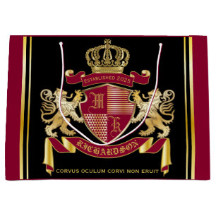 Grand Sac Cadeau Faites votre propre blason d'armoiries d'or rouge