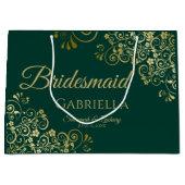 Grand Sac Cadeau Fancy Emerald Green & Gold Elegant Bridesmaid (Devant)