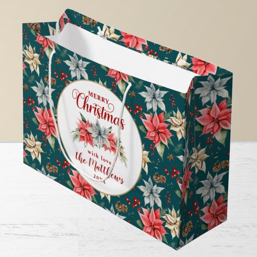 Grand Sac Cadeau Farmhouse Poinsettia Rustic Merry Christmas