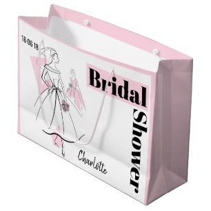 Grand Sac Cadeau Fashion Bride Fête des mariées rose Date Nom L ros