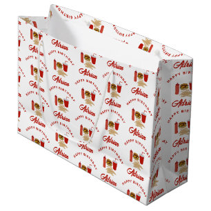 Grand Sac Cadeau Fast Food Burger Fries Motif Anniversaire Nom
