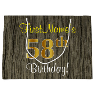 Grand Sac Cadeau Fausse apparence de bois, fausse or 58e anniversai