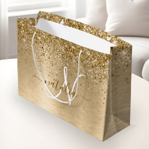 Grand Sac Cadeau Faux Gold brossé Parties scintillant métallique Im