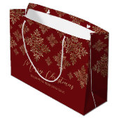 Grand Sac Cadeau Faux Golden Foil Snowflakes Sur Rouge (Pas Vrai Fo (Dos Angle)