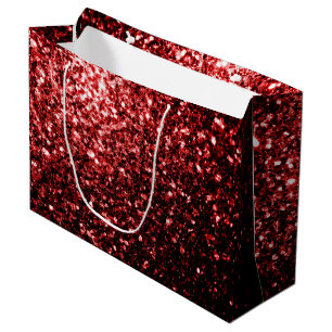 Grand Sac Cadeau Faux paillettes rouge foncé scintillantes Glamour