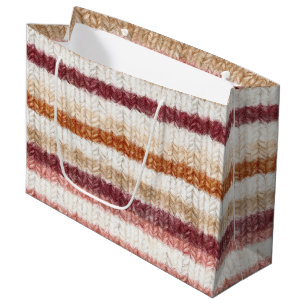 Grand Sac Cadeau Faux Tricot Rouge Rose Blanc Orange Rayures Annive