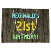 Grand Sac Cadeau Faux Wood, Peint Texte Look, 21e anniversaire + No (Dos)