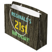 Grand Sac Cadeau Faux Wood, Peint Texte Look, 21e anniversaire + No (Dos Angle)