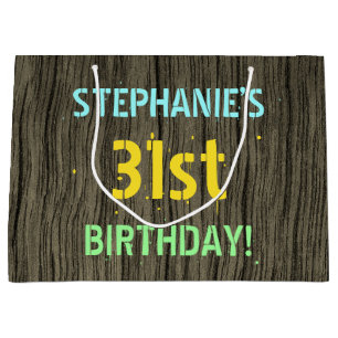 Grand Sac Cadeau Faux Wood, Peint Texte Look, 31e anniversaire + No