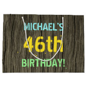 Grand Sac Cadeau Faux Wood, Peint Texte Look, 46e anniversaire + No (Dos)