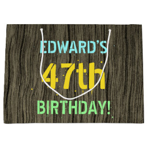 Grand Sac Cadeau Faux Wood, Peint Texte Look, 47e anniversaire + No