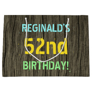 Grand Sac Cadeau Faux Wood, Peint Texte Look, 52e anniversaire + No