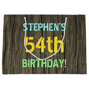 Grand Sac Cadeau Faux Wood, Peint Texte Look, 54e anniversaire + No