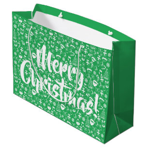 Grand Sac Cadeau Favoris de Noël Vert Père Noël Elf Snowman Père No