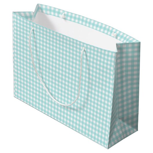 Grand Sac Cadeau Faye et Lauren Papier Gingham Bleu Aqua (Dos Angle)
