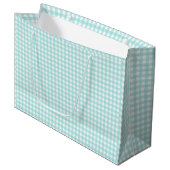 Grand Sac Cadeau Faye et Lauren Papier Gingham Bleu Aqua (Devant Angle)