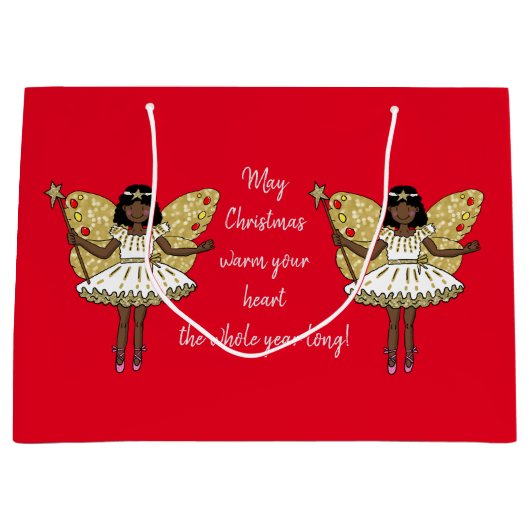 Grand Sac Cadeau Fée de Noël afro-américaine (Devant)