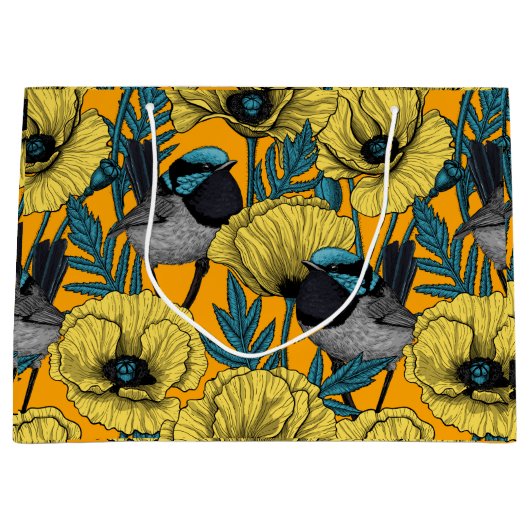 Grand Sac Cadeau Fée et pavots en jaune (Devant)