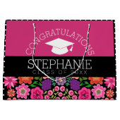 Grand Sac Cadeau Félicitations Diplômée Fleurs Filles Diplômée (Devant)
