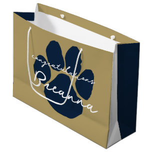 Grand Sac Cadeau Félicitations Élégantes Pawprint Gold & Navy Blue