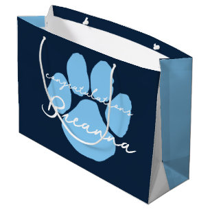 Grand Sac Cadeau Félicitations Élégantes Pawprint Navy & Baby Blue