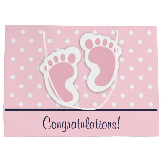 Grand Sac Cadeau Félicitations Fille Bébé Rose Cute Empreintes (Dos)