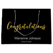 Grand Sac Cadeau Félicitations Gold Black White Nom du diplômé (Devant)