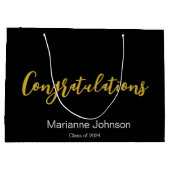 Grand Sac Cadeau Félicitations Gold Black White Nom du diplômé (Dos)
