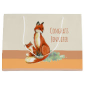 Grand Sac Cadeau Félicitations pour l'illustration d'aquarelle Fox (Devant)