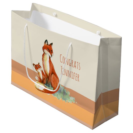 Grand Sac Cadeau Félicitations pour l'illustration d'aquarelle Fox (Devant Angle)