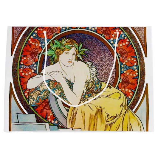 Grand Sac Cadeau Femme avec du pavot, Mucha (Devant)