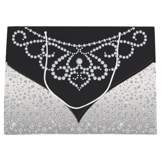Grand Sac Cadeau Femme Diamond d'argent noir (Devant)
