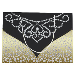 Grand Sac Cadeau Femme Elégante Black Gold Diamond