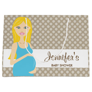 Grand Sac Cadeau Femme Enceinte Blonde En Baby shower Robe Bleue