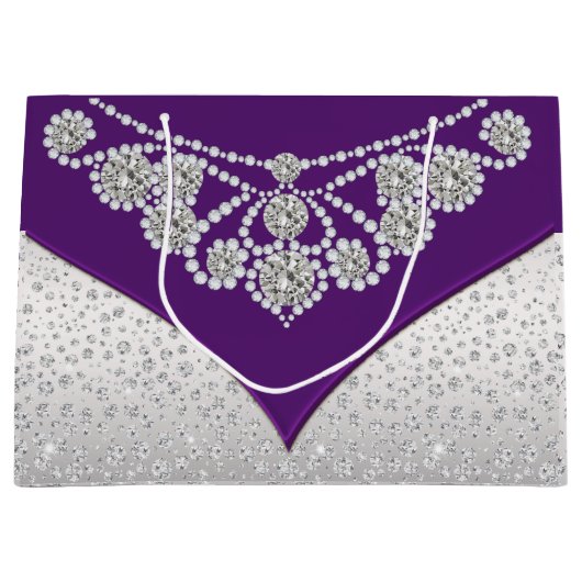 Grand Sac Cadeau Femme violet argenté gris diamant princesse (Devant)