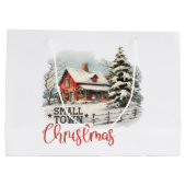 Grand Sac Cadeau Ferme de Noël rustique de petite ville (Dos)