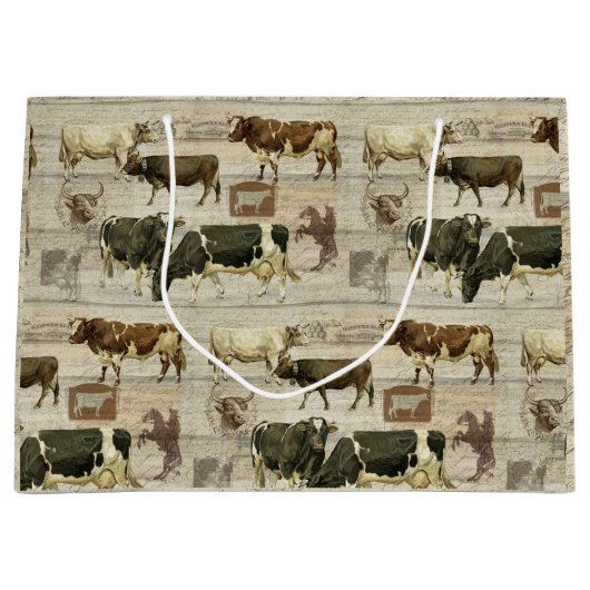 Grand Sac Cadeau Ferme rustique Vache de ferme Motif en bois Mascul (Devant)