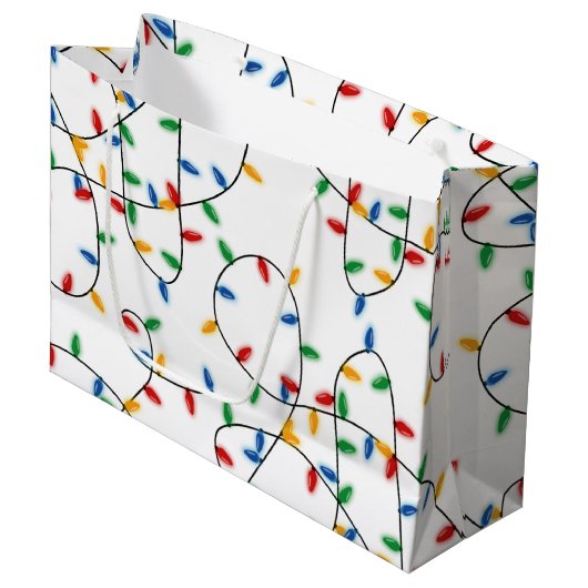 Grand Sac Cadeau Festif coloré lumières de Noël Motif (Devant Angle)